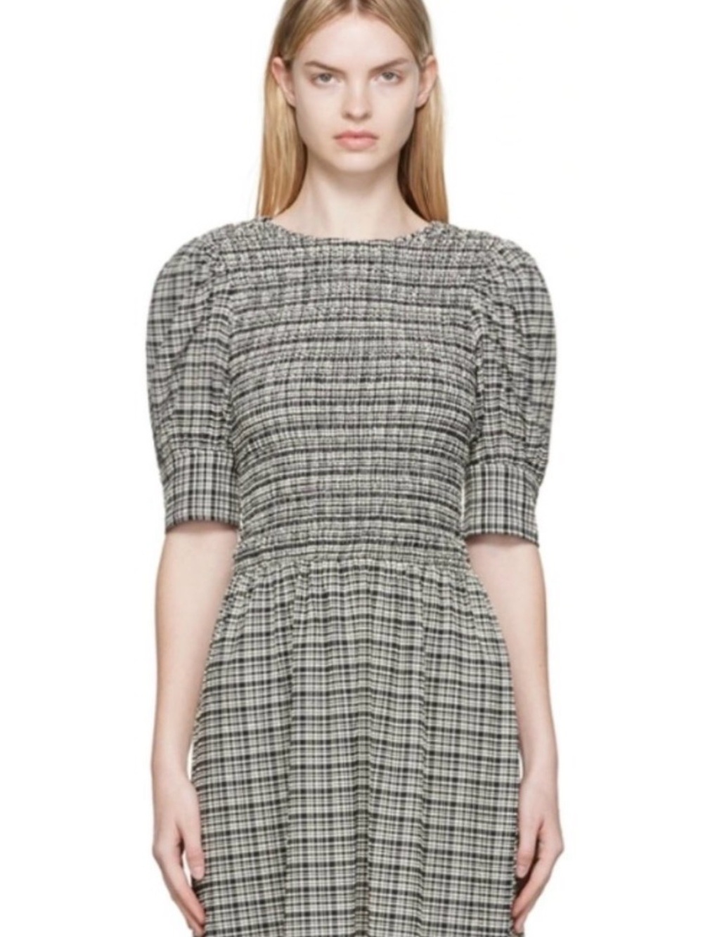 Ganni Black & White Checked Midi Dress